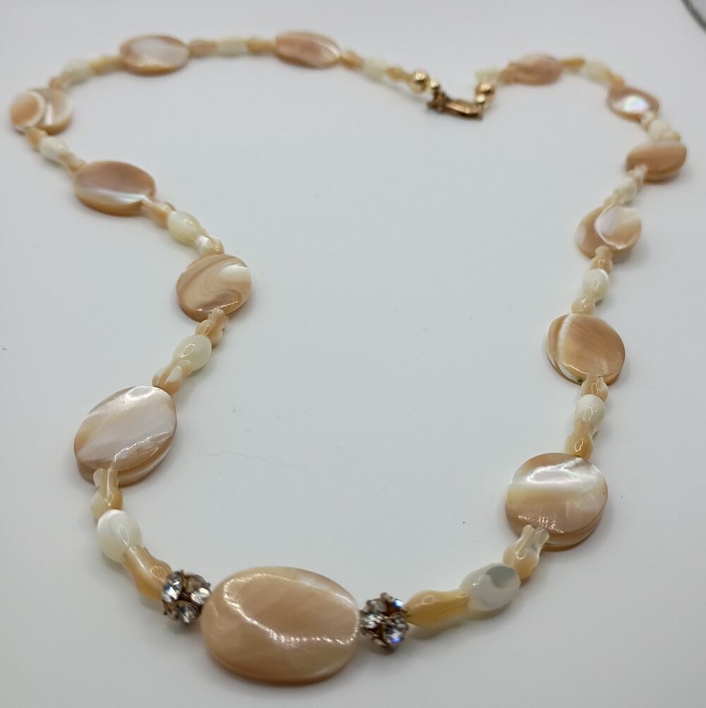Mother of Pearl Beaded Necklace 925 Sterling Silver Clasp – 24"
